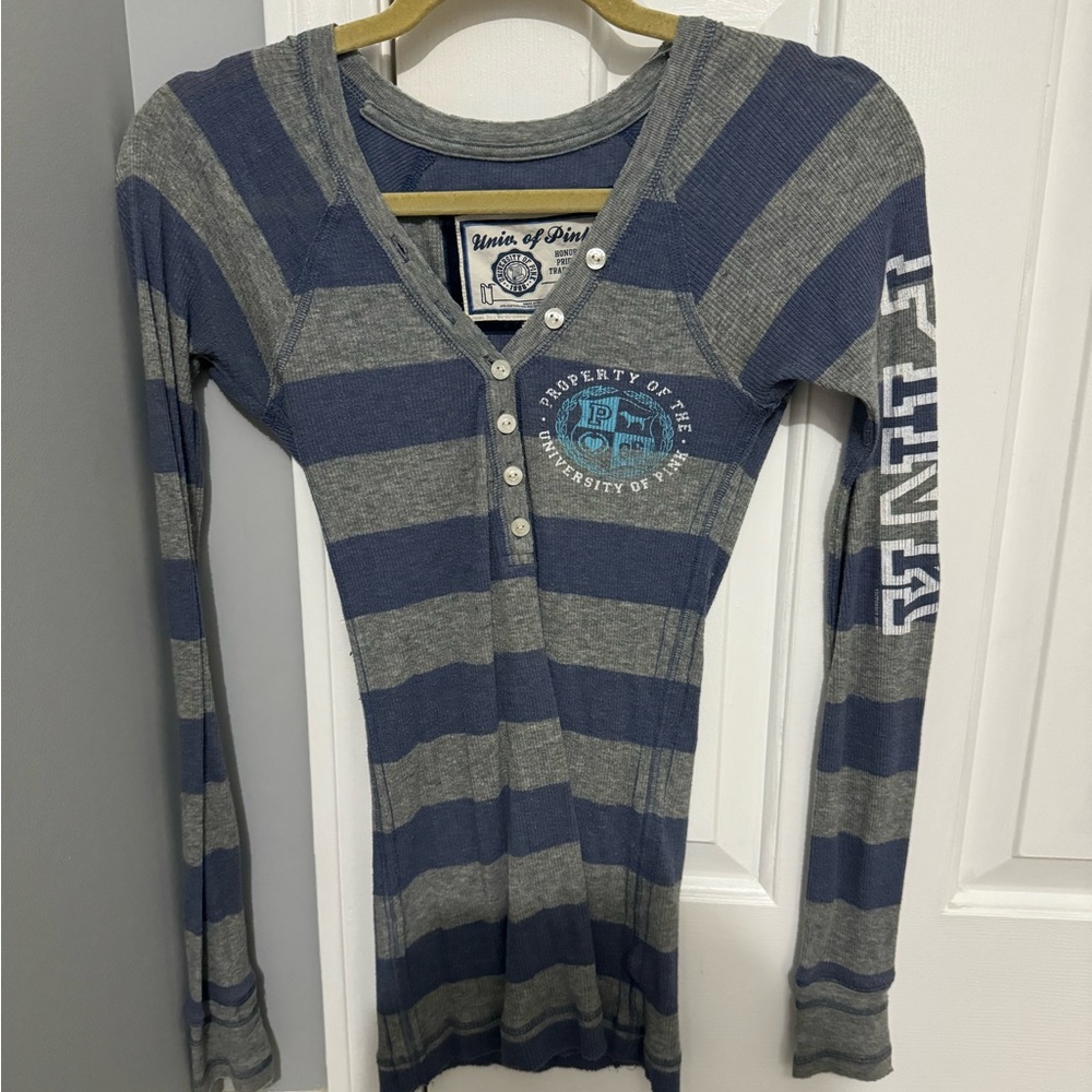 Victoria Secret PINK Striped Y2k Henley Top
